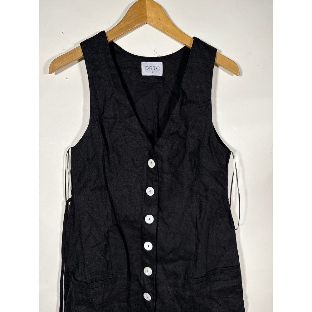 ORTC Clothing Co Koda Linen Mini Dress Black Button Down Vest Style Size 8